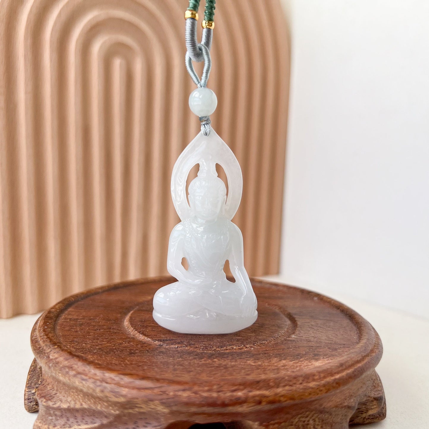 Pure Light Amitabha Buddha Jade Pendant, Jadeite Jade Amitabha Buddha, Amita Amida White Carved Pendant Necklace, YGR-1022-1719179271