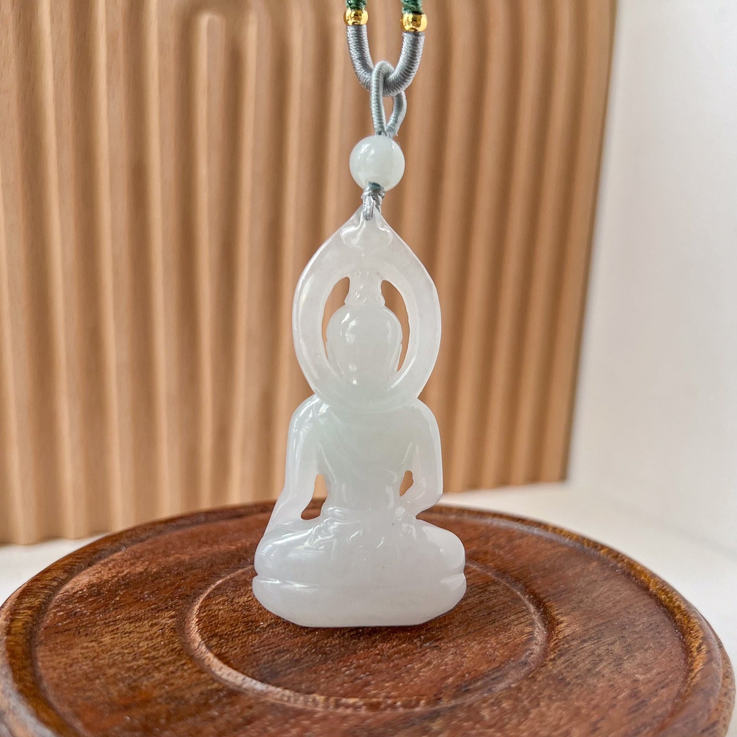 Pure Light Amitabha Buddha Jade Pendant, Jadeite Jade Amitabha Buddha, Amita Amida White Carved Pendant Necklace, YGR-1022-1719179271