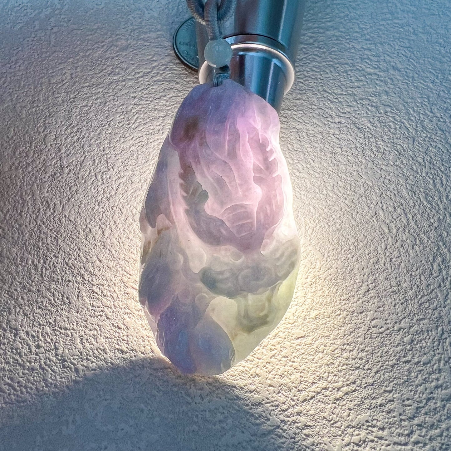 Lavender Sky Dragon Pendant, Purple Jadeite Jade Dragon Chinese Zodiac Hand Carved Pendant Necklace, YJ-0821-0031956