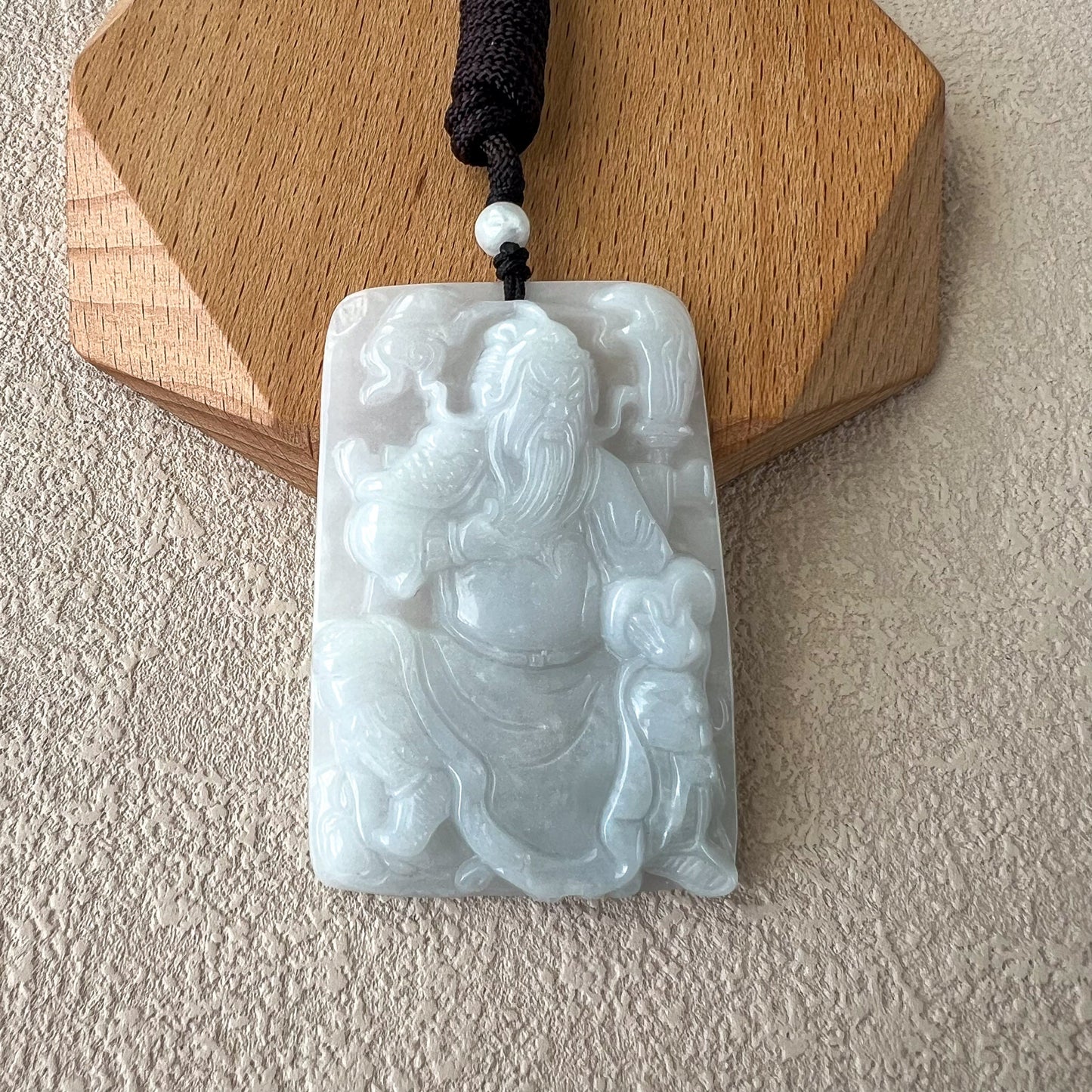 Guardian God of War Guan Gong Pendant, White Jadeite Jade Guan Yu Guan Gong Carved Pendant, 关公, YJ-0422-0401973