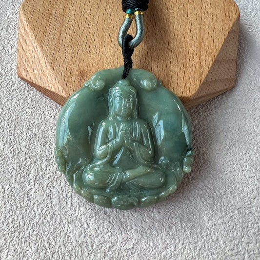 Jadeite Jade Vairocana Buddha Da Ri Ru Lai Carved Pendant Necklace, Đại Nhật Như Lai, YJ-0422-0399356