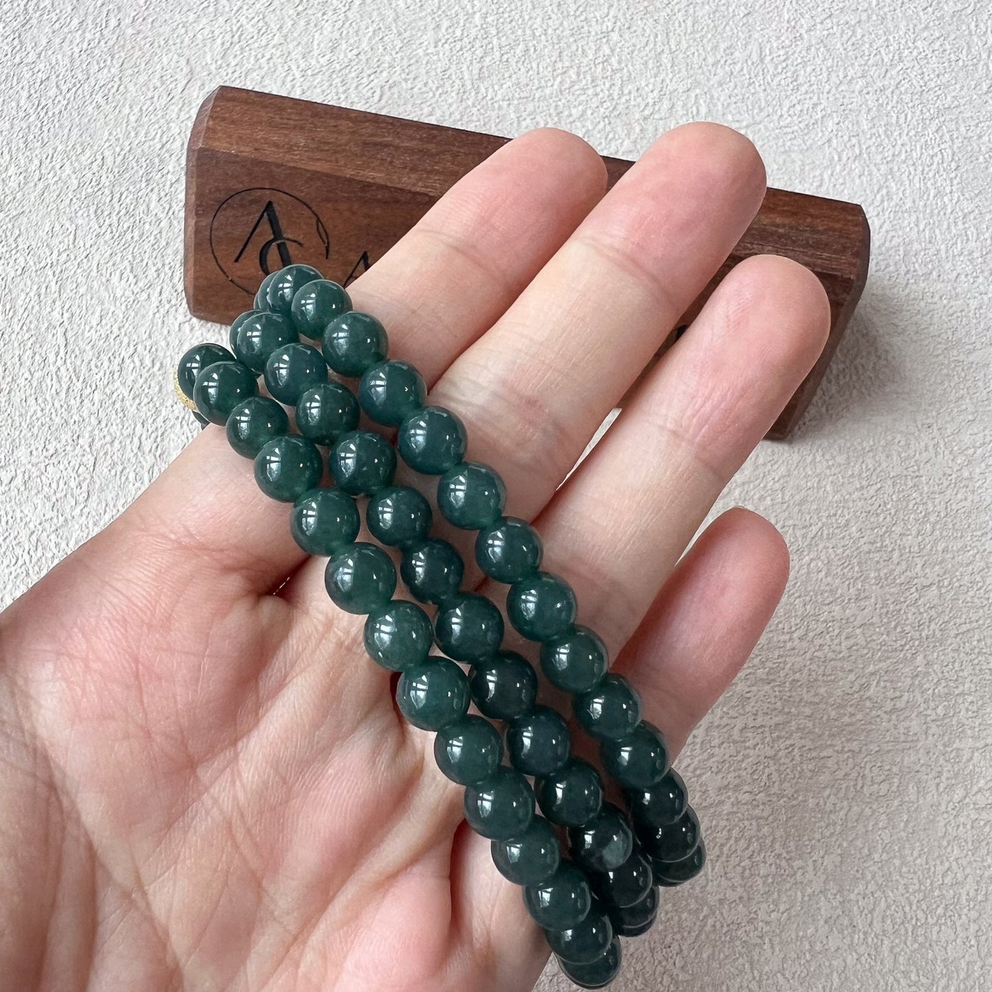 6.7 mm 108 Dark Green Jadeite Jade Mala Prayer Beads Bracelet Necklace, SCA-0424-1719812033