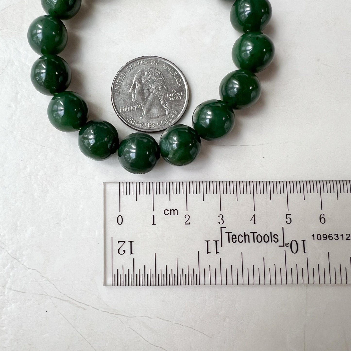 12 mm Green Nephrite Jade Round Beaded Bracelet, JJJ-0322-1719970739