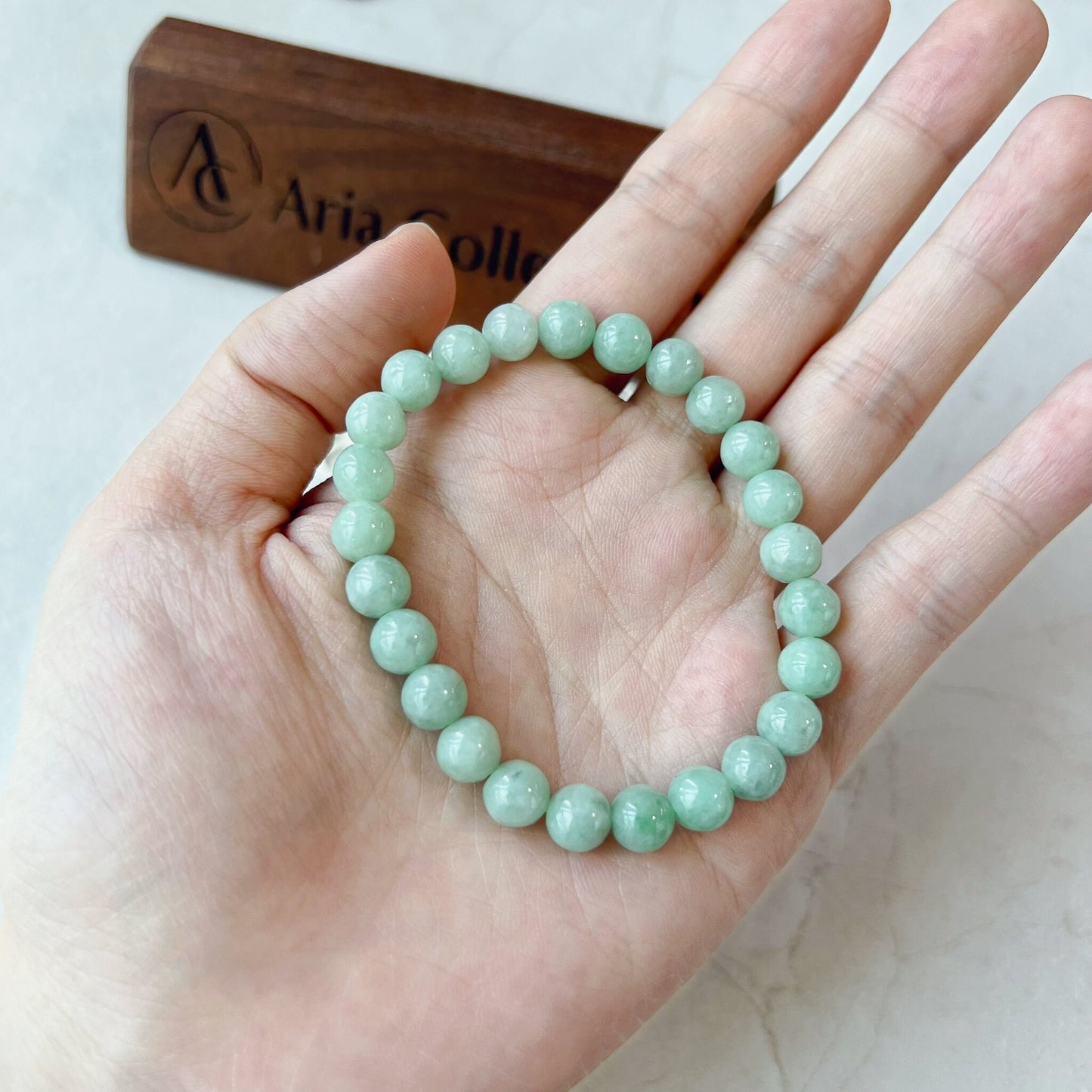 7.2 mm Light Green Natural Jadeite Jade Small Beaded Bracelet, CAR-0424-1719975692