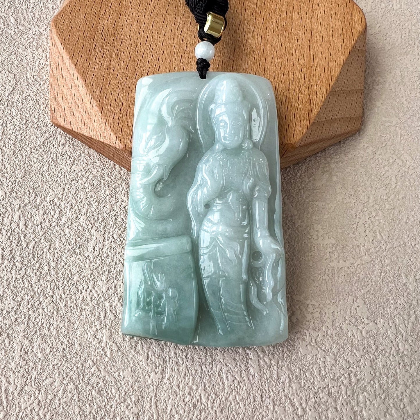 Jadeite Jade Samantabhadra Buddha bodhisattva, Pu Xian, Phổ Hiền Bồ Tát, Buddha with elephant, Carved Pendant Necklace, YJ-0422-0379055