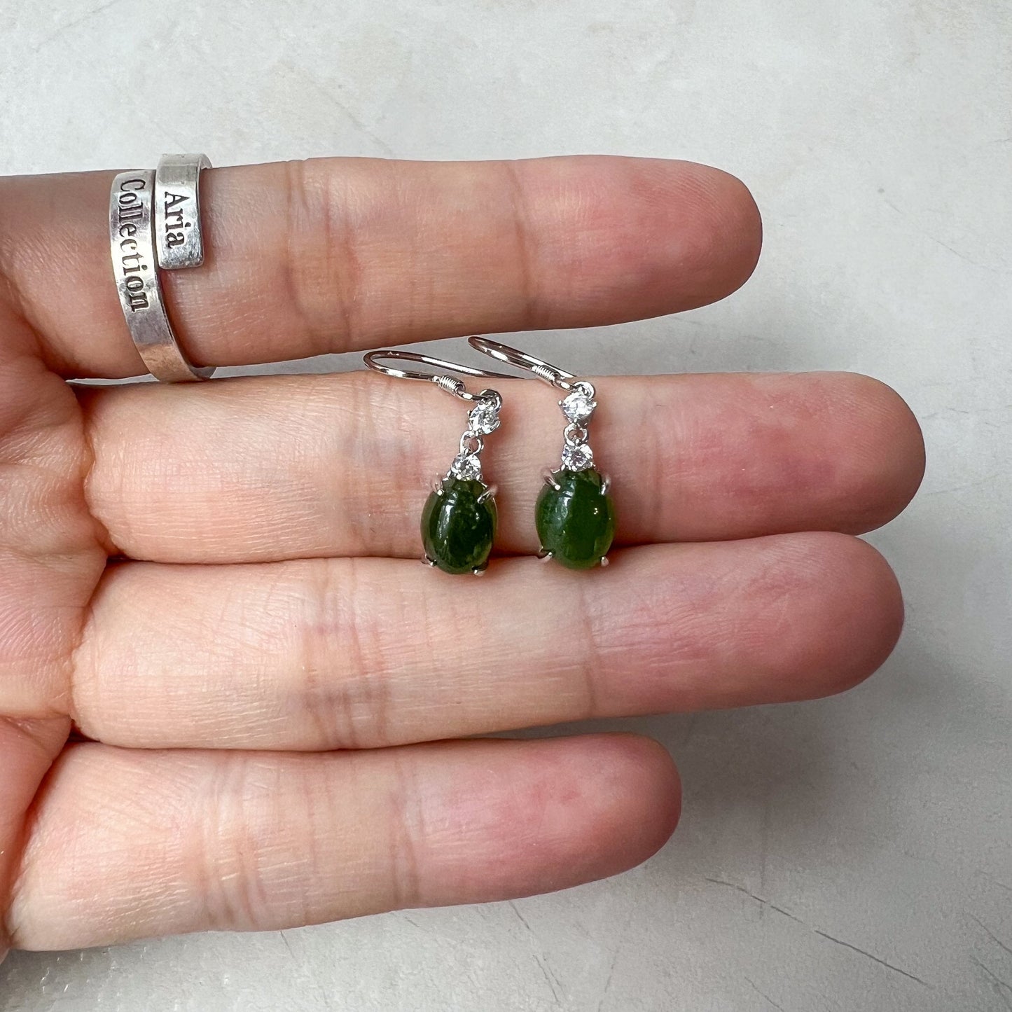 Evergreen Sparkle Jade Earring (Small), Green Nephrite Jade Sterling Silver Earrings, JSY-0424-12088