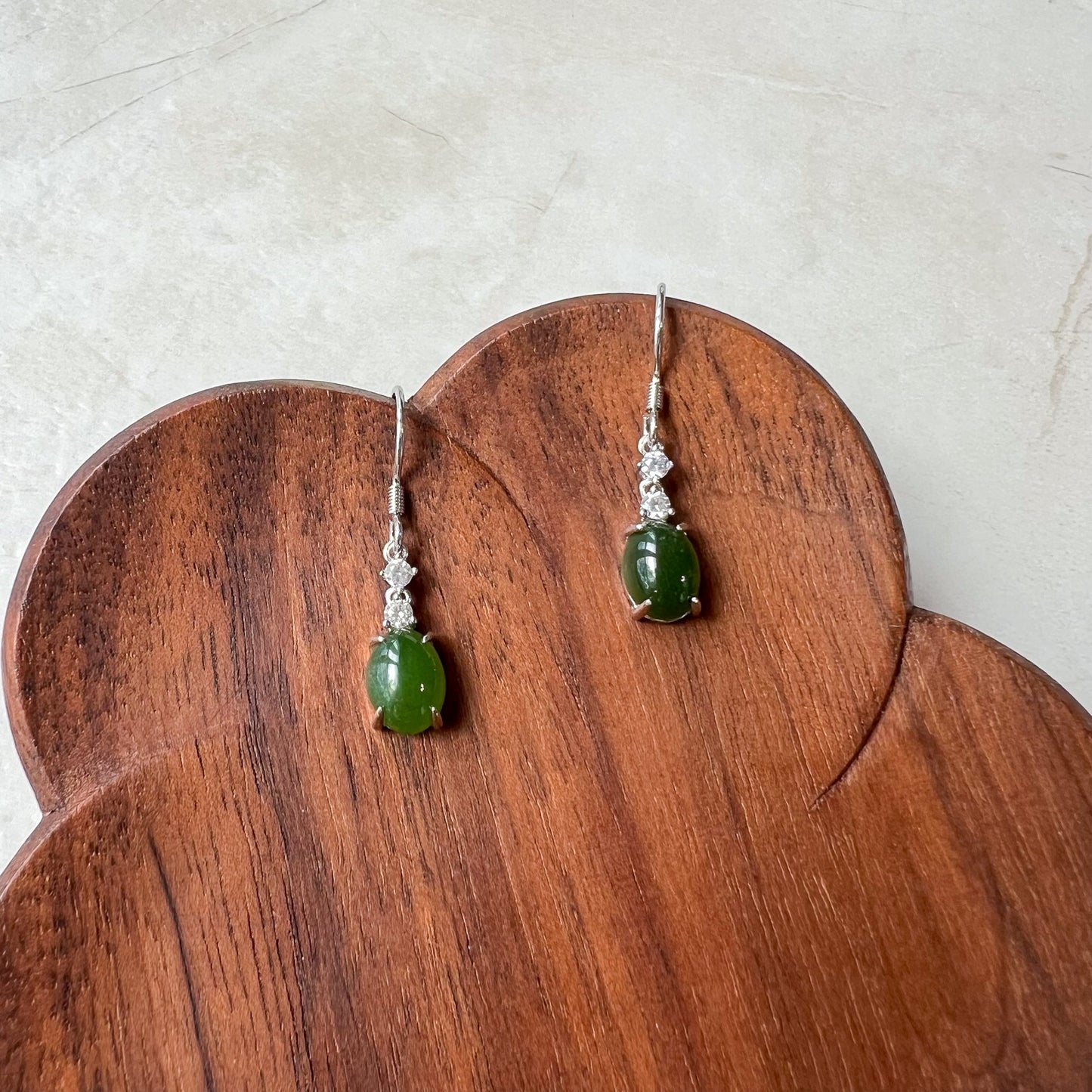 Evergreen Sparkle Jade Earring (Small), Green Nephrite Jade Sterling Silver Earrings, JSY-0424-12088