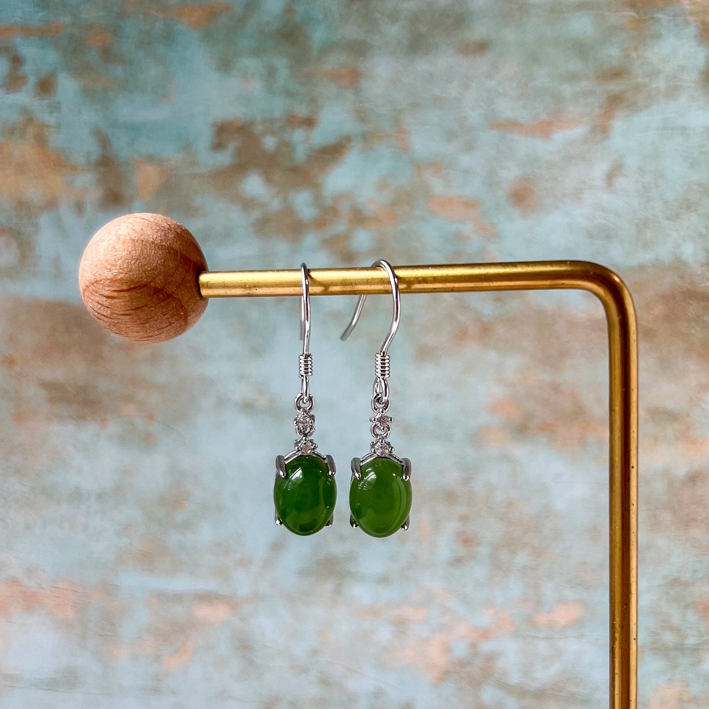 Evergreen Sparkle Jade Earring (Medium), Green Nephrite Jade Sterling Silver Earrings, JSY-0424-12098