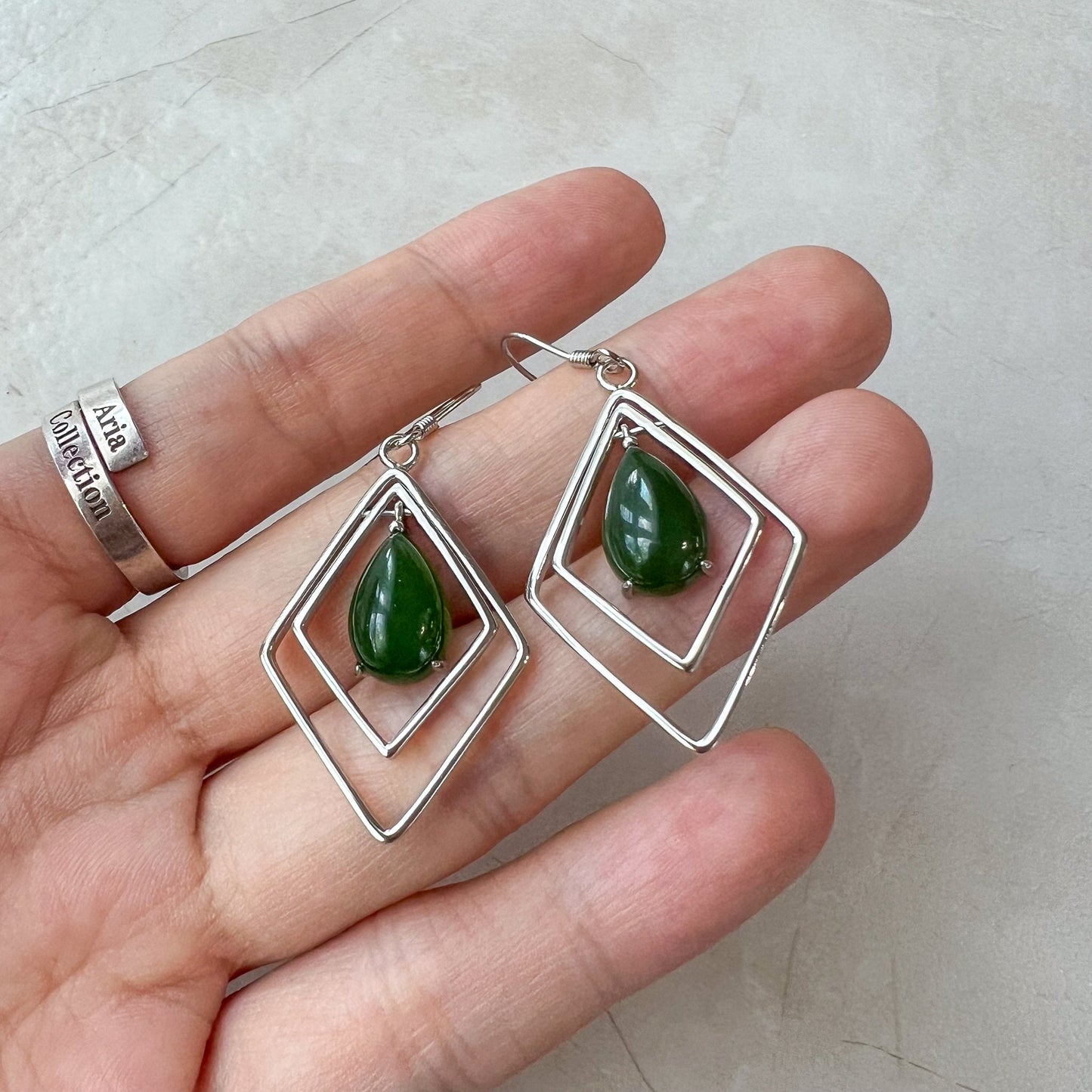 Framed Serenity Jade Earrings, Green Nephrite Jade Sterling Silver Earrings, JSY-0424-12086