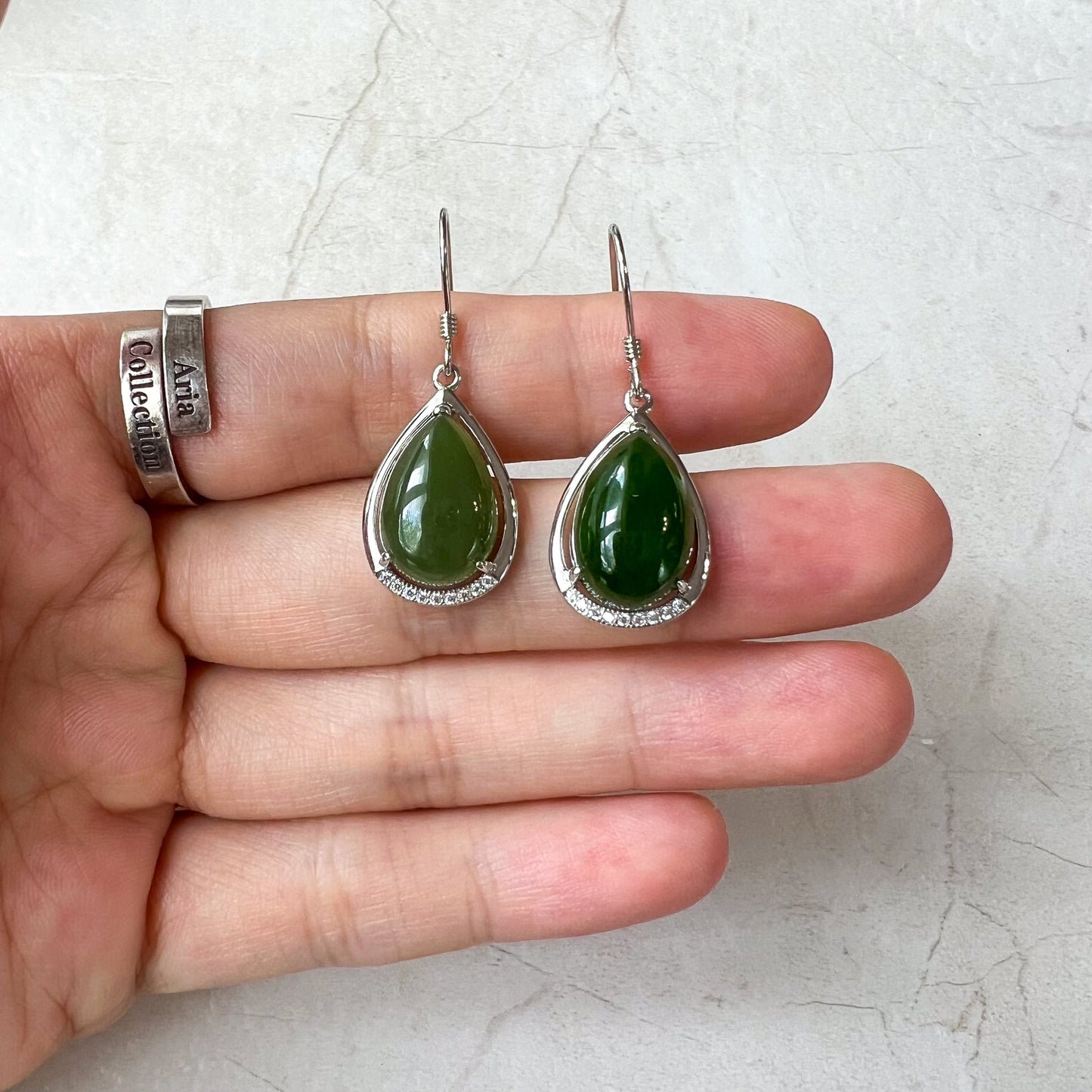 Jade Teardrop Earrings, Green Nephrite Jade Sterling Silver Earrings, JSY-0424-12093