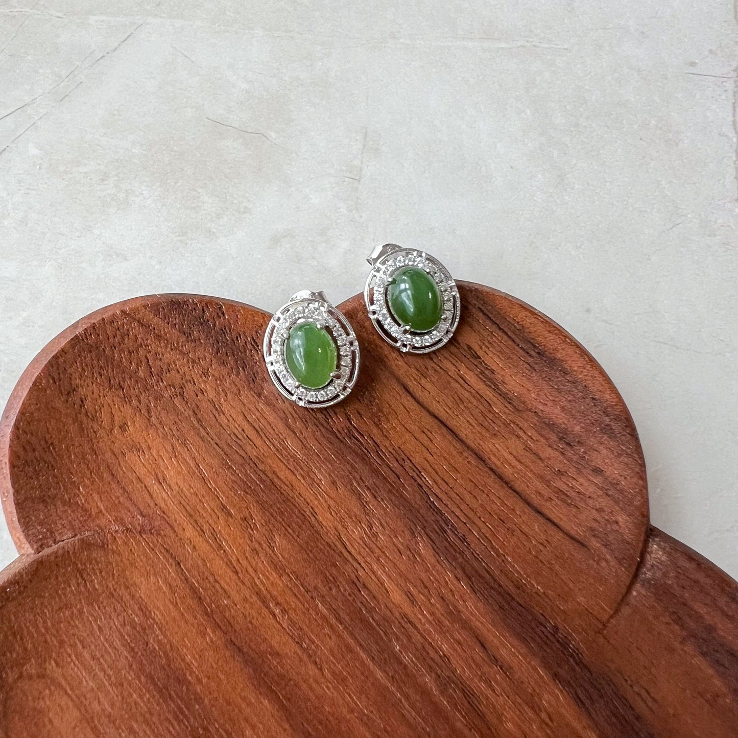 Green Serenity Jade Earring Studs, Green Nephrite Jade Sterling Silver Earrings, JSY-0424-12080