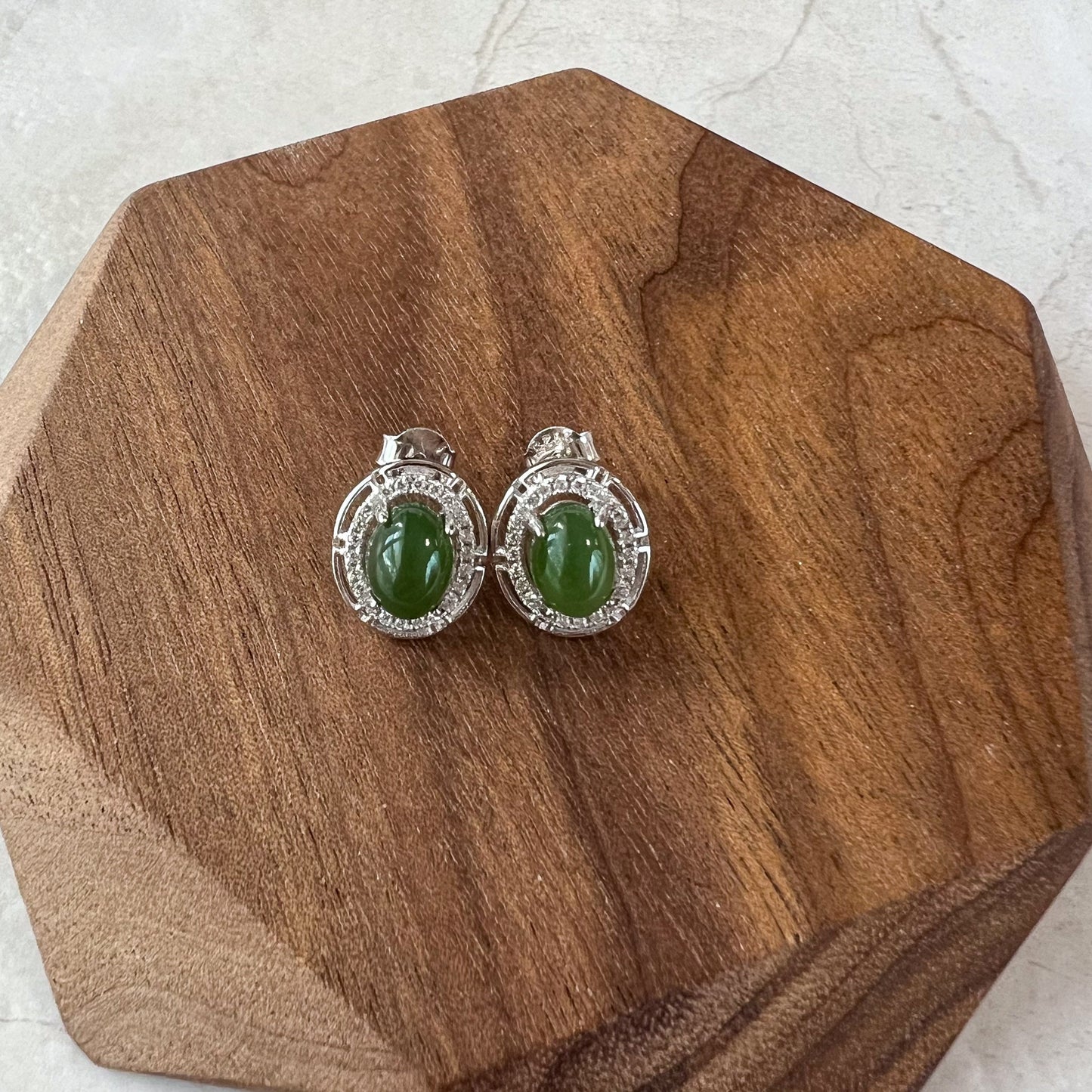 Green Serenity Jade Earring Studs, Green Nephrite Jade Sterling Silver Earrings, JSY-0424-12080