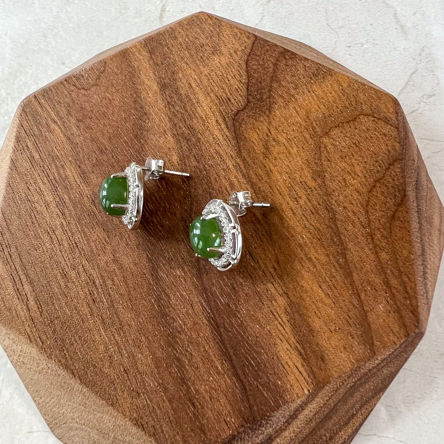 Green Serenity Jade Earring Studs, Green Nephrite Jade Sterling Silver Earrings, JSY-0424-12080