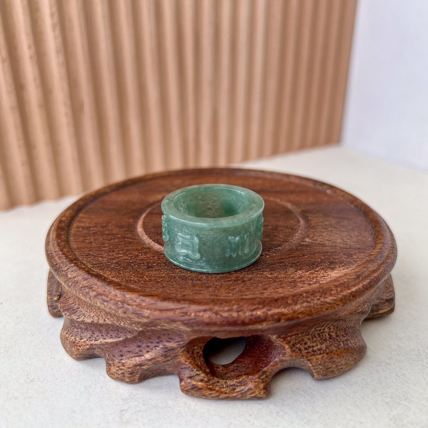 Sacred Mantra Jade Ring Band, Om Mani Padme Hum, Hand Carved Ring, Size 10, ZYF-0622-1718507969