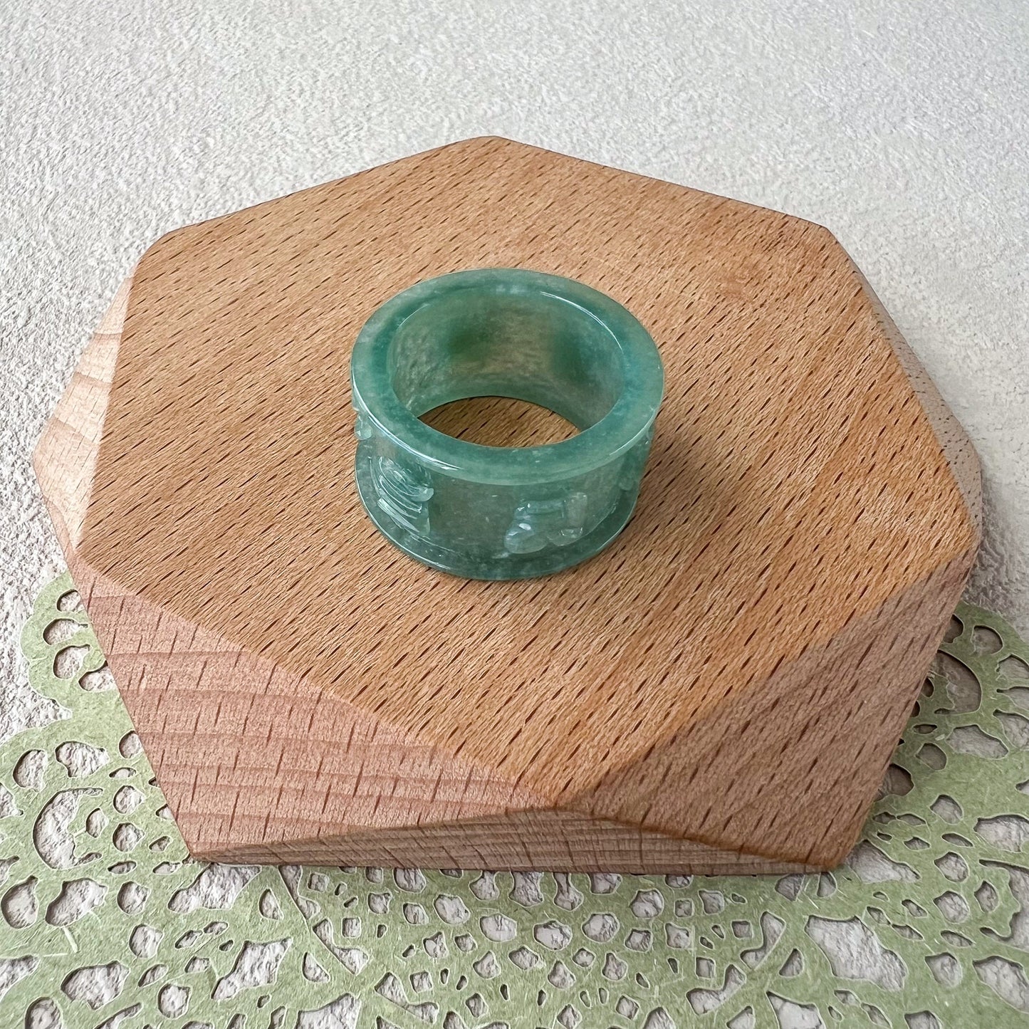 Sacred Mantra Jade Ring Band, Om Mani Padme Hum, Hand Carved Ring, Size 10, ZYF-0622-1718507969