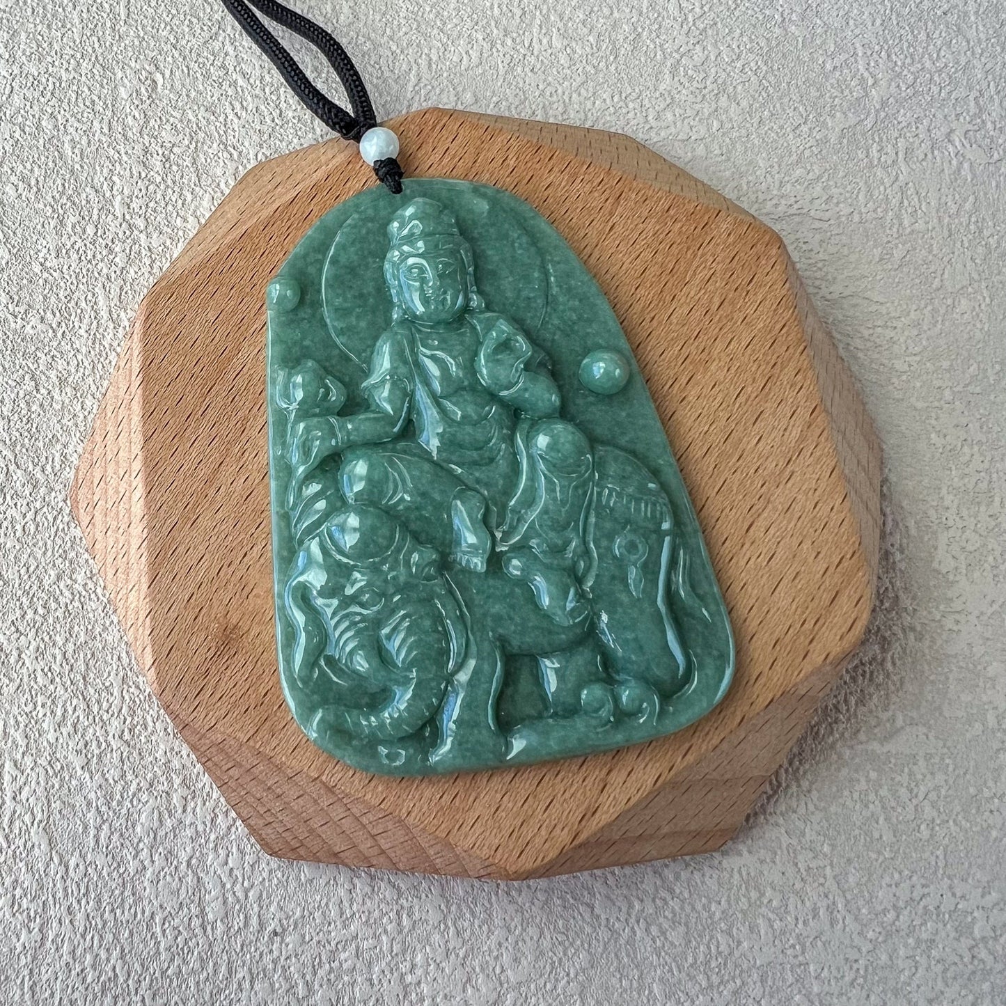 Green Jadeite Jade Samantabhadra Buddha Pendant, Pu Xian, Phổ Hiền Bồ Tát, Buddha with elephant,普贤 Pendant Necklace, YJ-0422-0330258