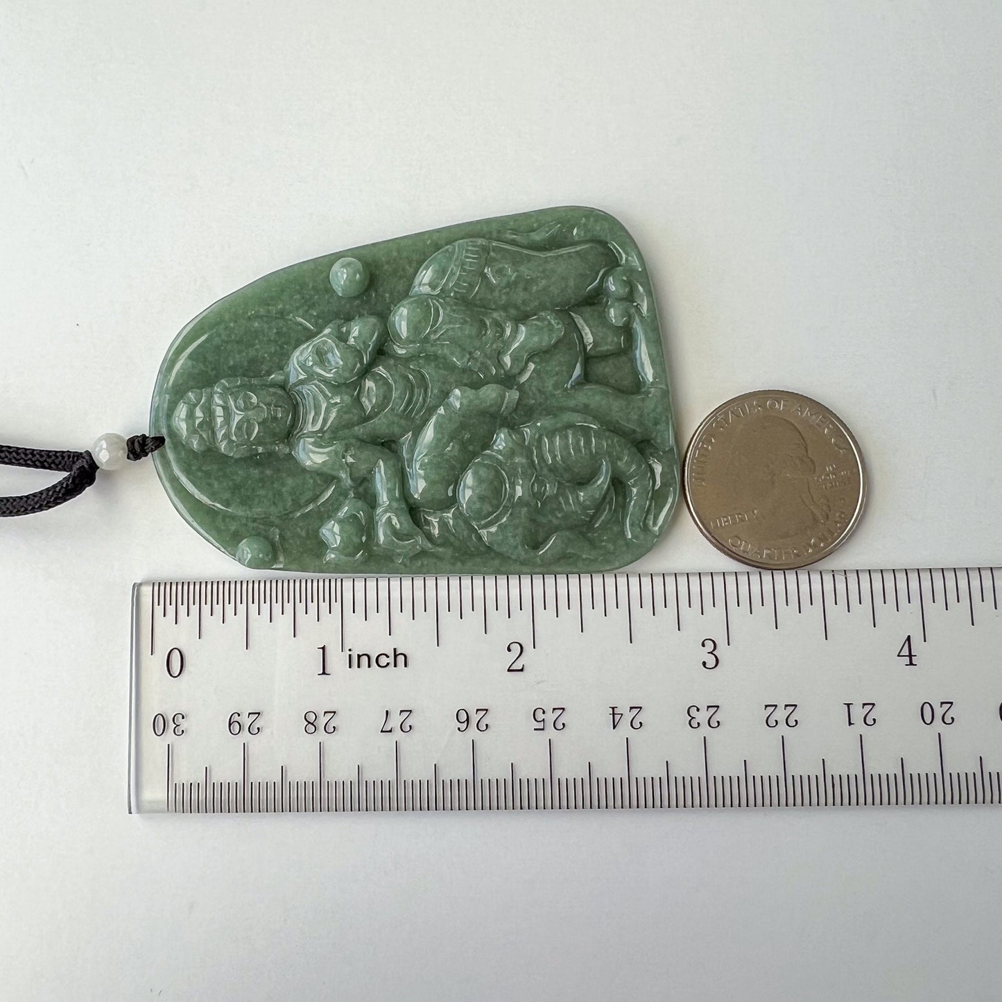 Green Jadeite Jade Samantabhadra Buddha Pendant, Pu Xian, Phổ Hiền Bồ Tát, Buddha with elephant,普贤 Pendant Necklace, YJ-0422-0330258