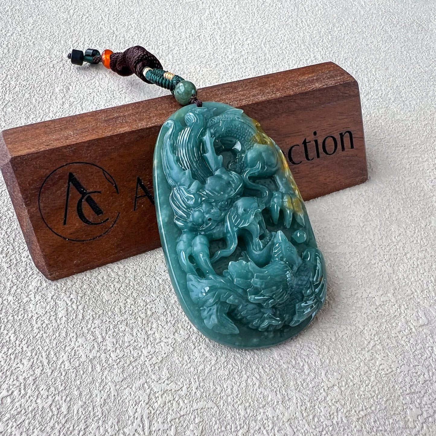 Dragon Phoenix Harmony Pendant, Green Jadeite Jade, Hand Carved Jade Necklace, Jade Pendant, ZYF-0222-1718572275