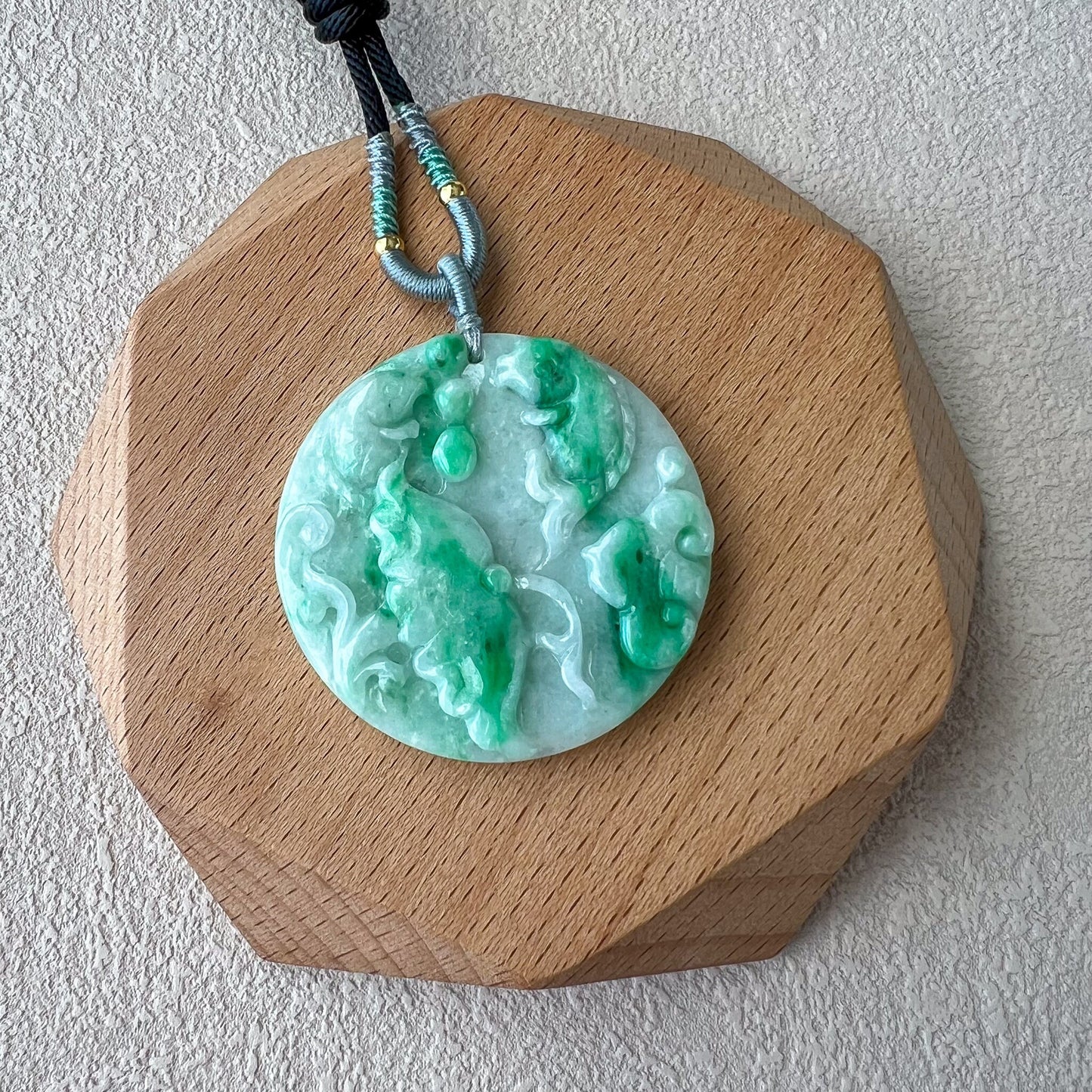 Twin Prosperity Fish and Lotus Flower Jade Pendant, Hand Carved Pendant, YGR-0722-1718605876