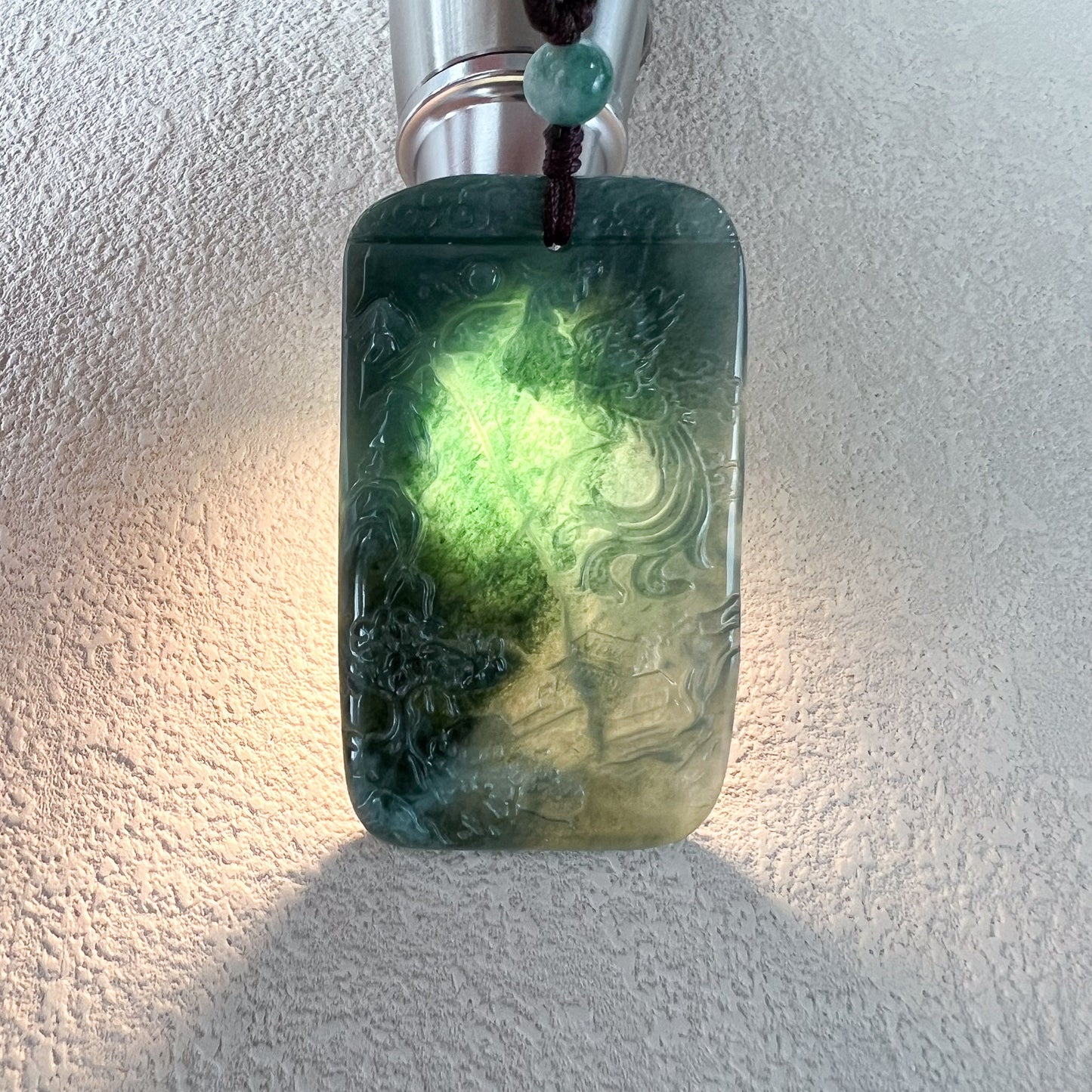 Dragon Phoenix Harmony Pendant, Green Jadeite Jade, Hand Carved Jade Necklace, Jade Pendant, XZ-0222-0006195