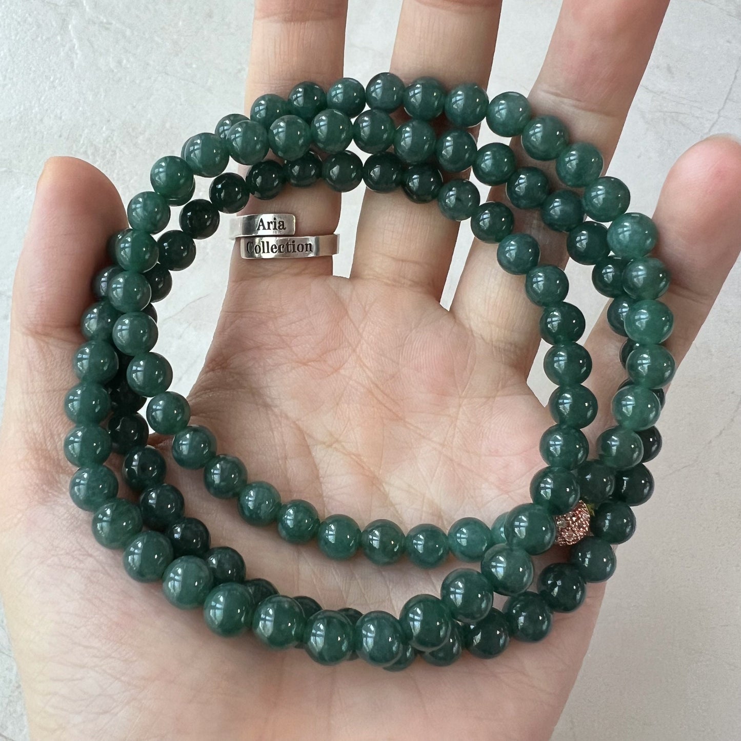 6.8 mm 108 Green Jadeite Jade Mala Prayer Beads Bracelet Necklace, JUA-0424-1720646602