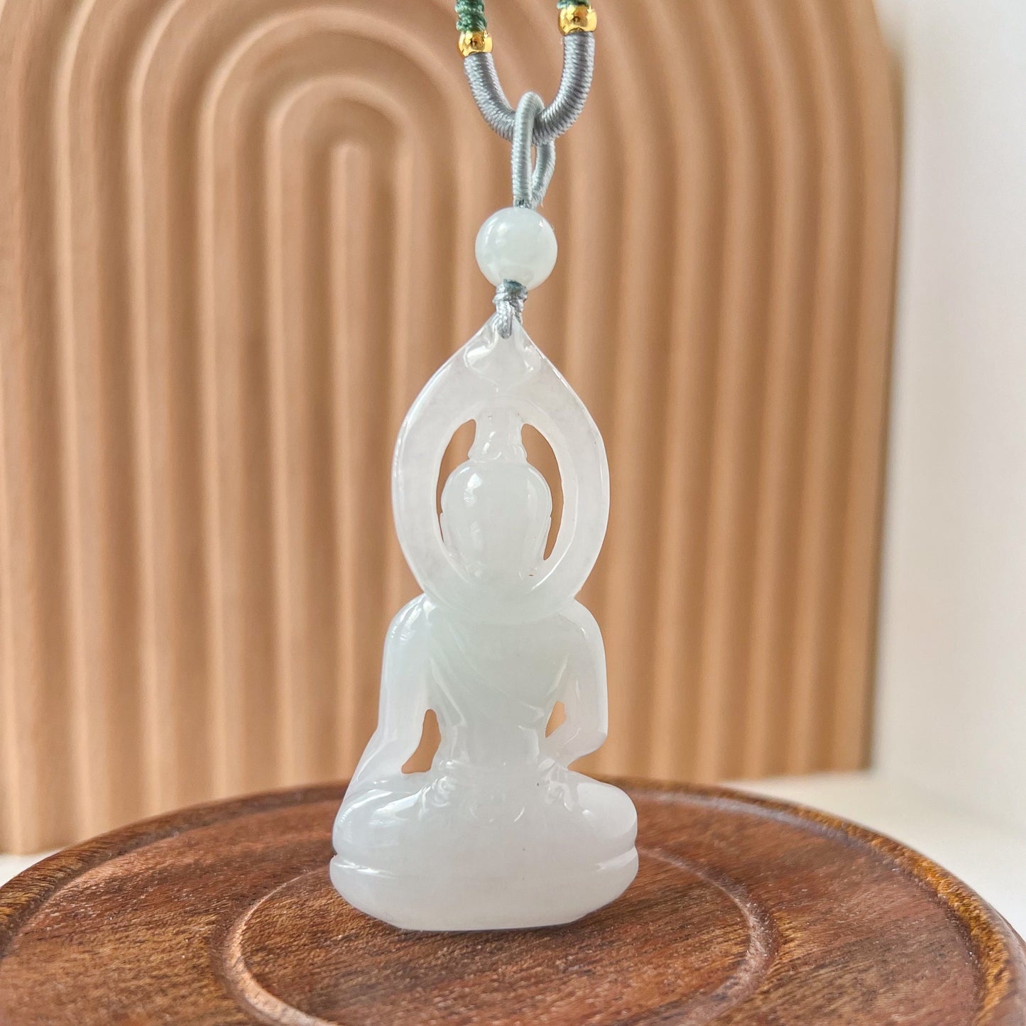 Pure Light Amitabha Buddha Jade Pendant, Jadeite Jade Amitabha Buddha, Amita Amida White Carved Pendant Necklace, YGR-1022-1719179271