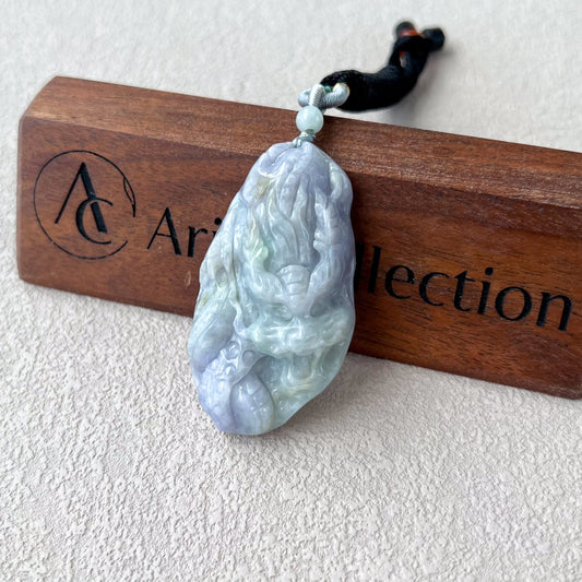 Lavender Sky Dragon Pendant, Purple Jadeite Jade Dragon Chinese Zodiac Hand Carved Pendant Necklace, YJ-0821-0031956