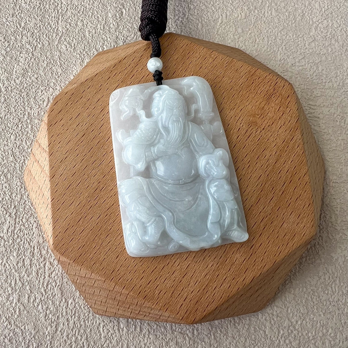 Guardian God of War Guan Gong Pendant, White Jadeite Jade Guan Yu Guan Gong Carved Pendant, 关公, YJ-0422-0401973