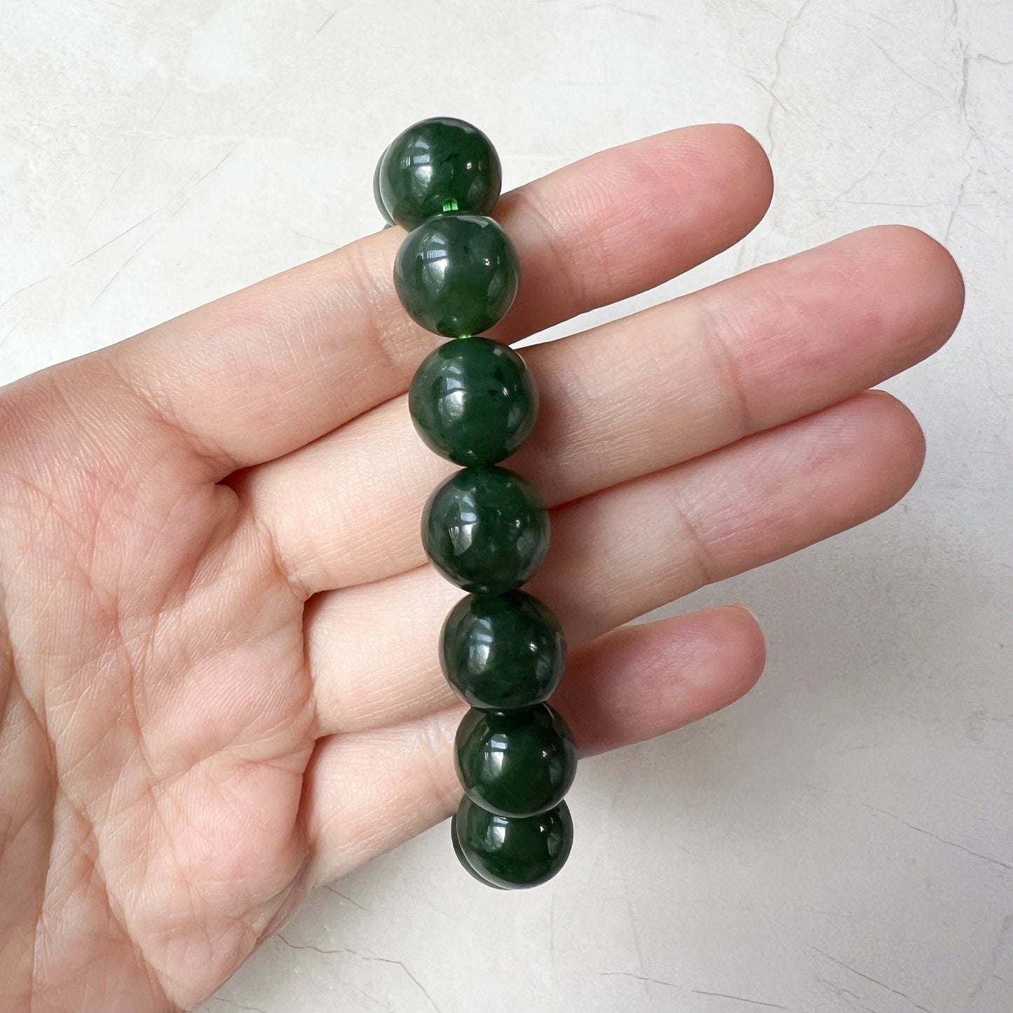 12 mm Green Nephrite Jade Round Beaded Bracelet, JJJ-0322-1719970739