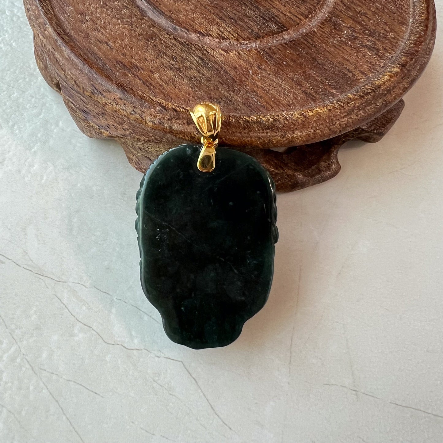 Shadow Dragon Head Pendant, Style 1, Dark Green Dragon Head, Jadeite Jade Hand Carved Pendant with 18K Solid Gold Bail, VIC-0424-1719972537