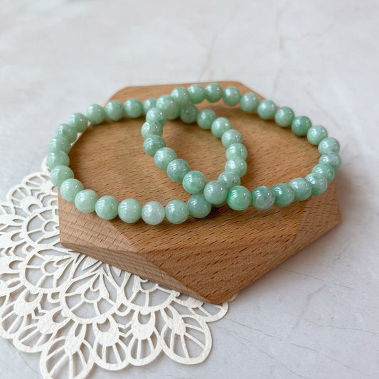 7.2 mm Light Green Natural Jadeite Jade Small Beaded Bracelet, CAR-0424-1719975692