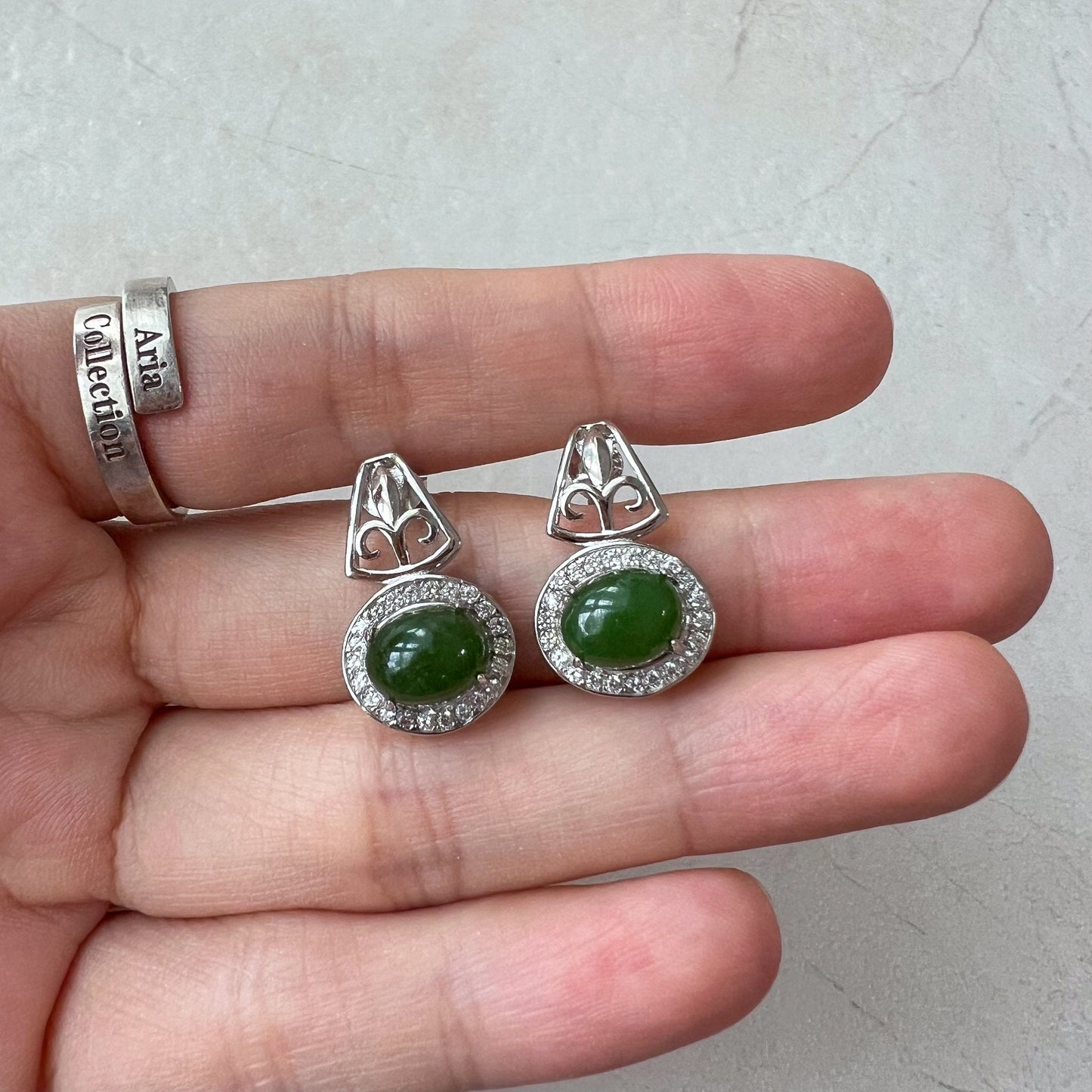 Regal Harmony Jade Earring Studs, Green Nephrite Jade Sterling Silver Earrings, JSY-0424-12089