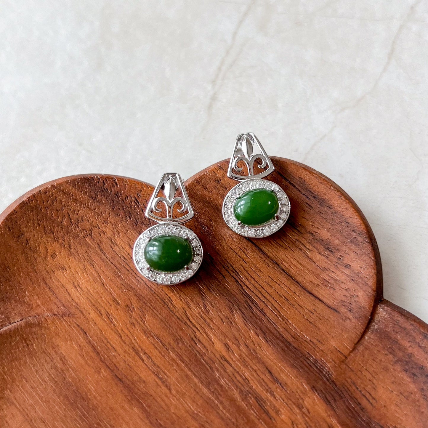 Regal Harmony Jade Earring Studs, Green Nephrite Jade Sterling Silver Earrings, JSY-0424-12089