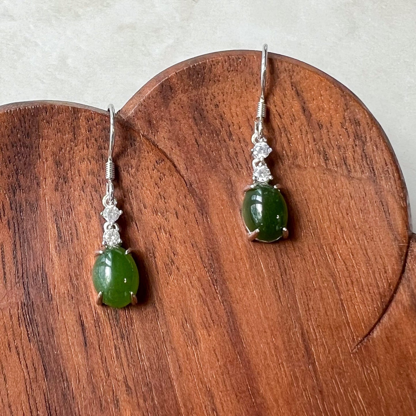 Evergreen Sparkle Jade Earring (Small), Green Nephrite Jade Sterling Silver Earrings, JSY-0424-12088