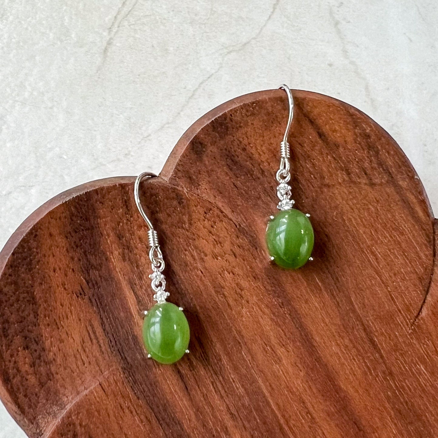 Evergreen Sparkle Jade Earring (Medium), Green Nephrite Jade Sterling Silver Earrings, JSY-0424-12098