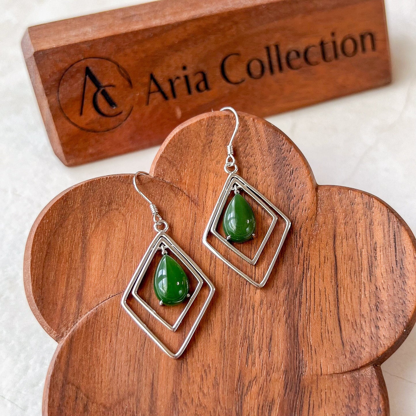 Framed Serenity Jade Earrings, Green Nephrite Jade Sterling Silver Earrings, JSY-0424-12086