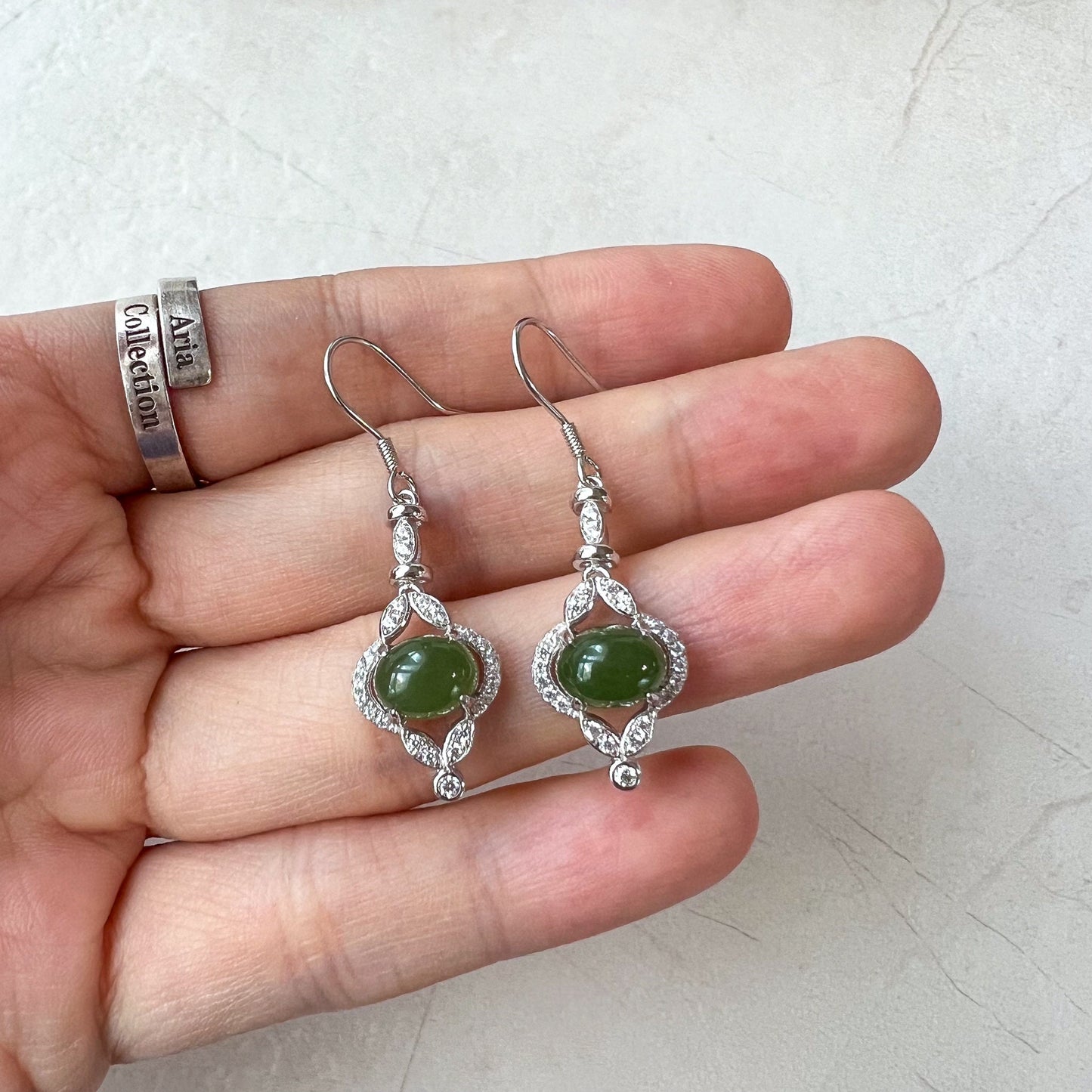 Jade Embrace Earrings, Green Nephrite Jade Sterling Silver Earrings, JSY-0424-12091