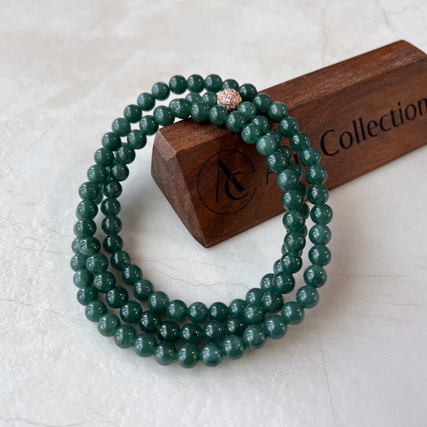 6.8 mm 108 Green Jadeite Jade Mala Prayer Beads Bracelet Necklace, JUA-0424-1720646602