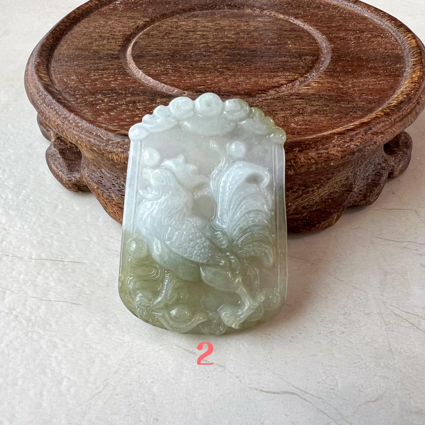 Zodiac Rooster Jadeite Jade Pendant, Rooster Chinese Zodiac Carved Pendant Necklace, LJ-1221-1723082312