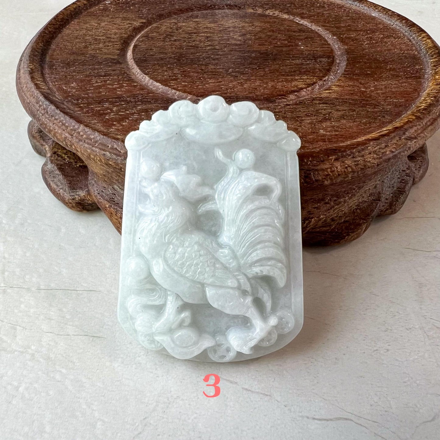 Zodiac Rooster Jadeite Jade Pendant, Rooster Chinese Zodiac Carved Pendant Necklace, LJ-1221-1723082312