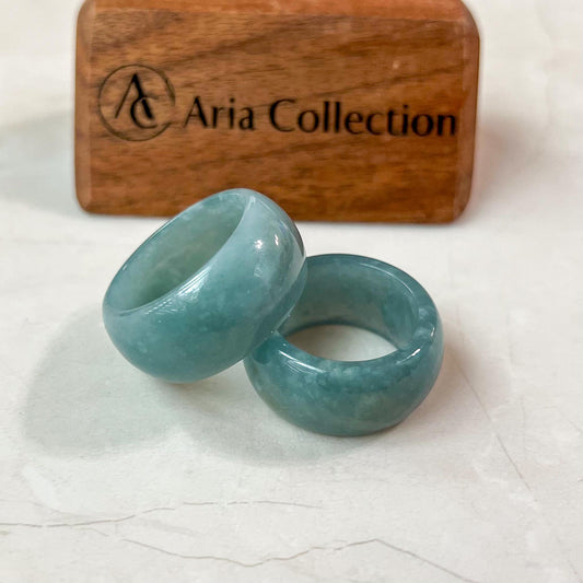 Green Blue Jadeite Jade Thumb Ring, Natural Untreated Grade A Jadeite Jade Ring, WEN-0424-1723084822