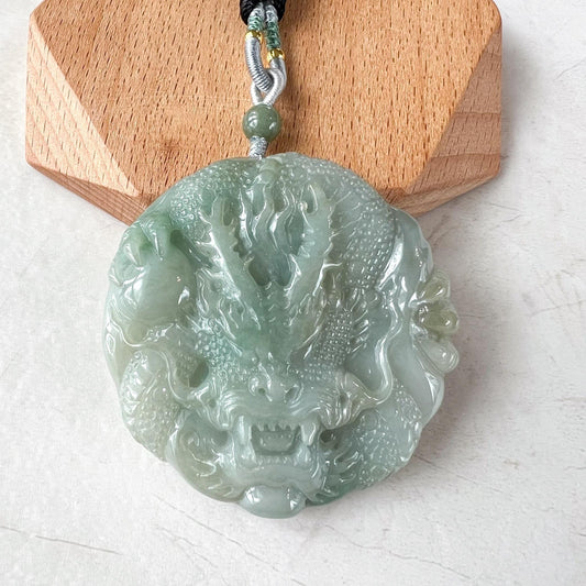 Light Green Jadeite Jade Dragon Chinese Zodiac Hand Carved Pendant Necklace, YGR-0823-1722031851