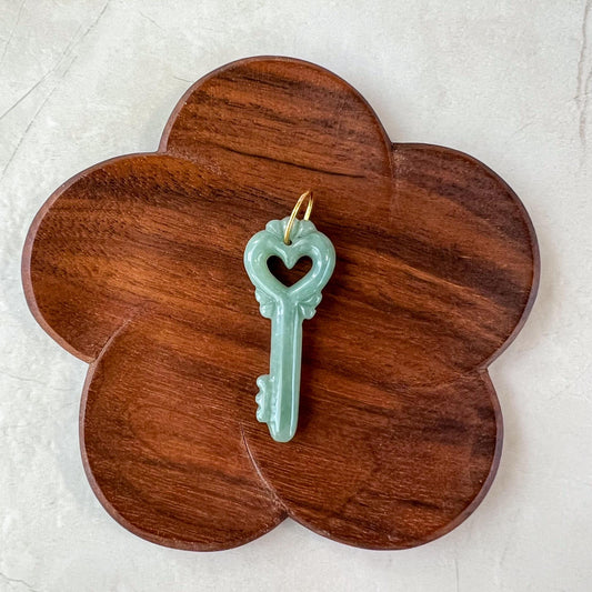 Jade Heart Key Pendant with 18K Gold