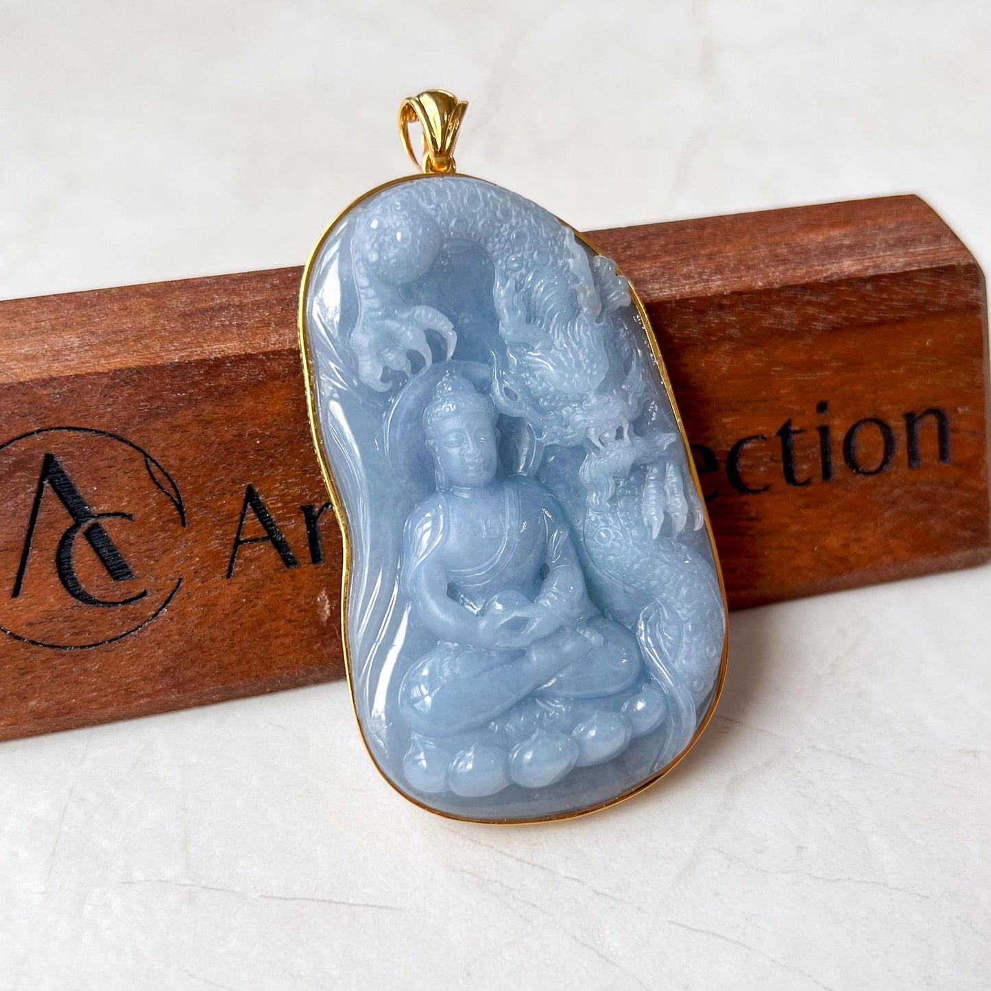 Enlightened Essence Purple Blue Vairocana Buddha Jadeite Jade Pendant, 18K Solid Gold, Da Ri Ru Lai, Đại Nhật Như Lai, 大日如来, YS-0223-1724706733