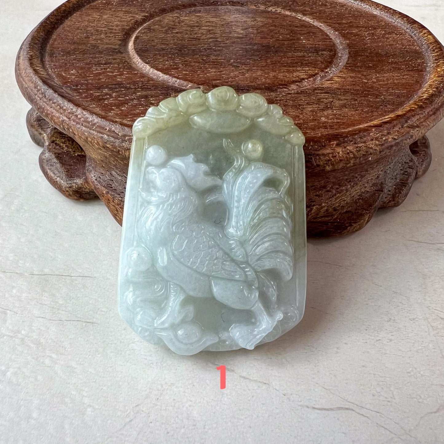 Zodiac Rooster Jadeite Jade Pendant, Rooster Chinese Zodiac Carved Pendant Necklace, LJ-1221-1723082312