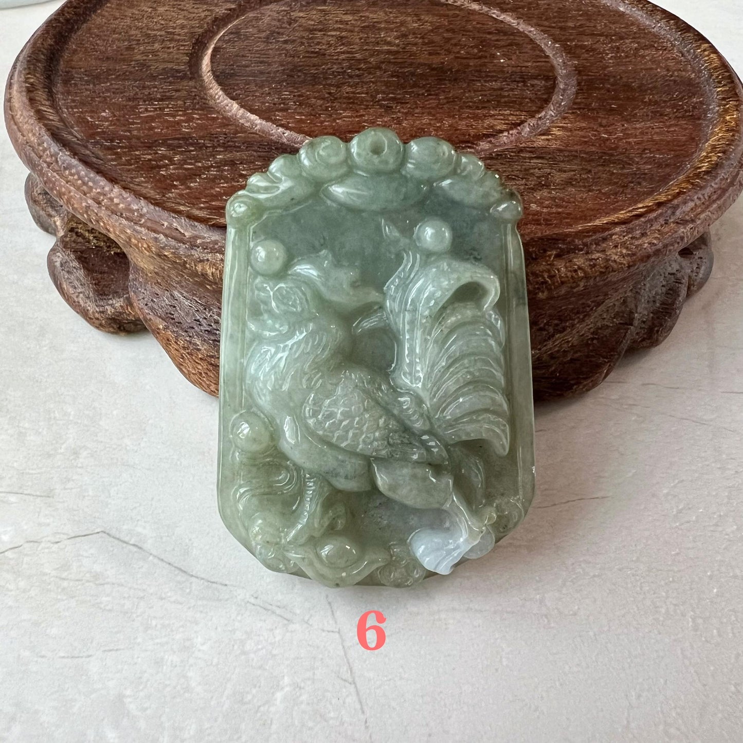 Zodiac Rooster Jadeite Jade Pendant, Rooster Chinese Zodiac Carved Pendant Necklace, LJ-1221-1723082312