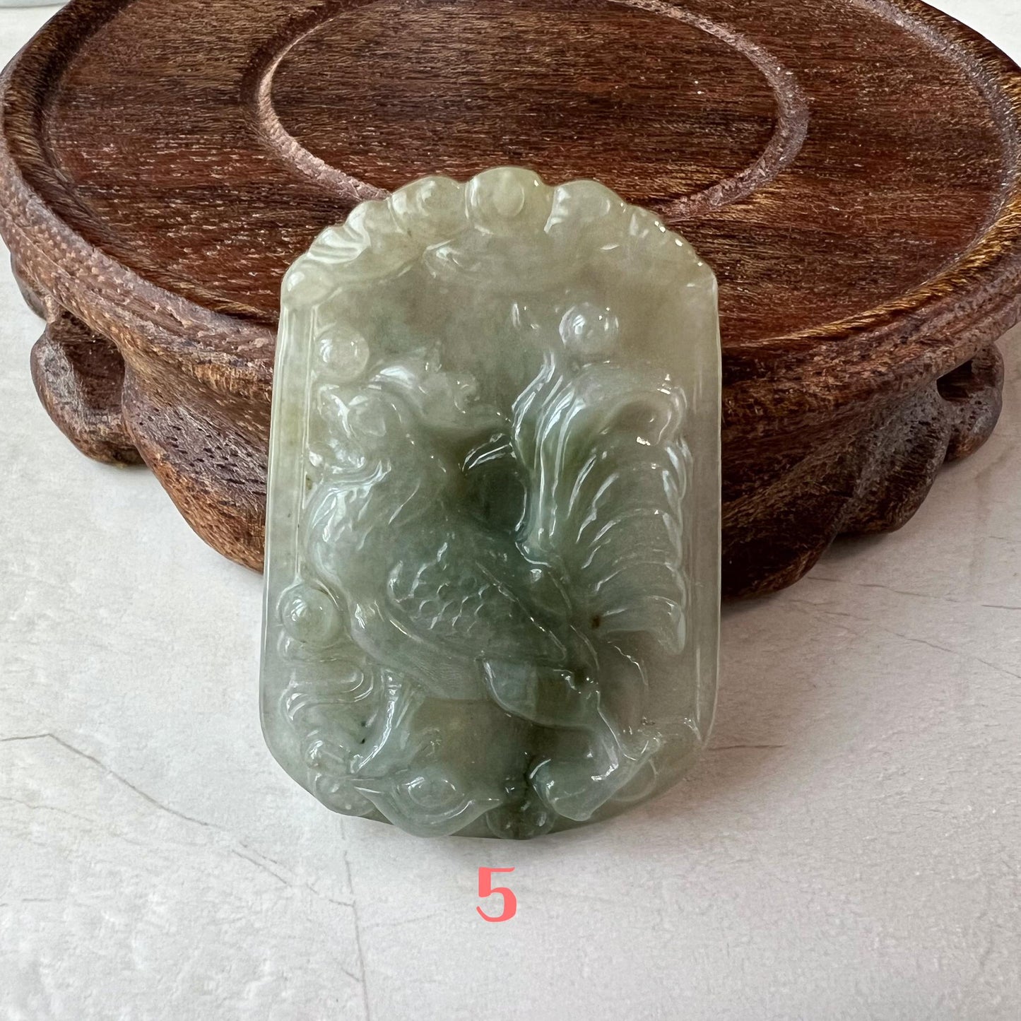 Zodiac Rooster Jadeite Jade Pendant, Rooster Chinese Zodiac Carved Pendant Necklace, LJ-1221-1723082312