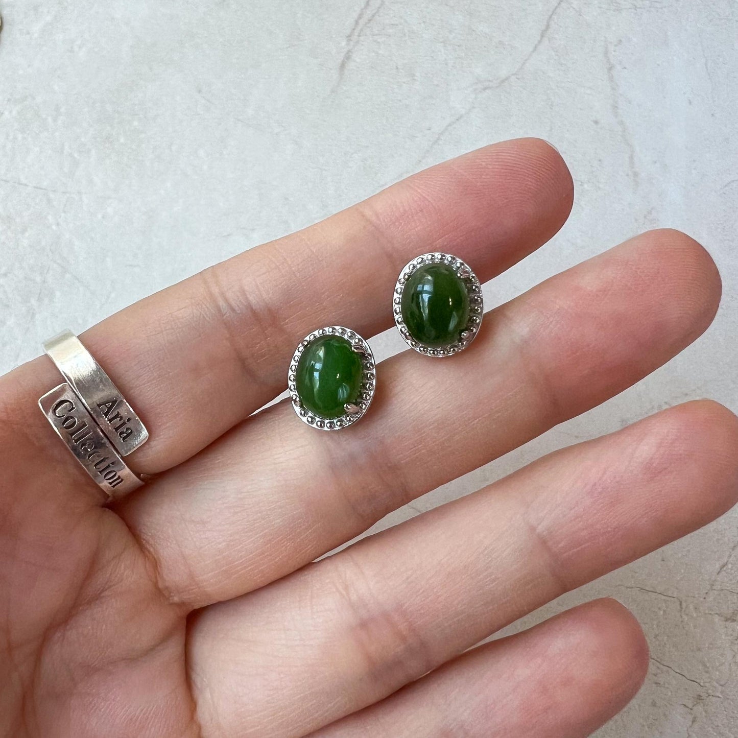 Green Jade Classic Earring Studs, Style 1, Green Nephrite Jade Sterling Silver Earrings, JSY-0424-12161