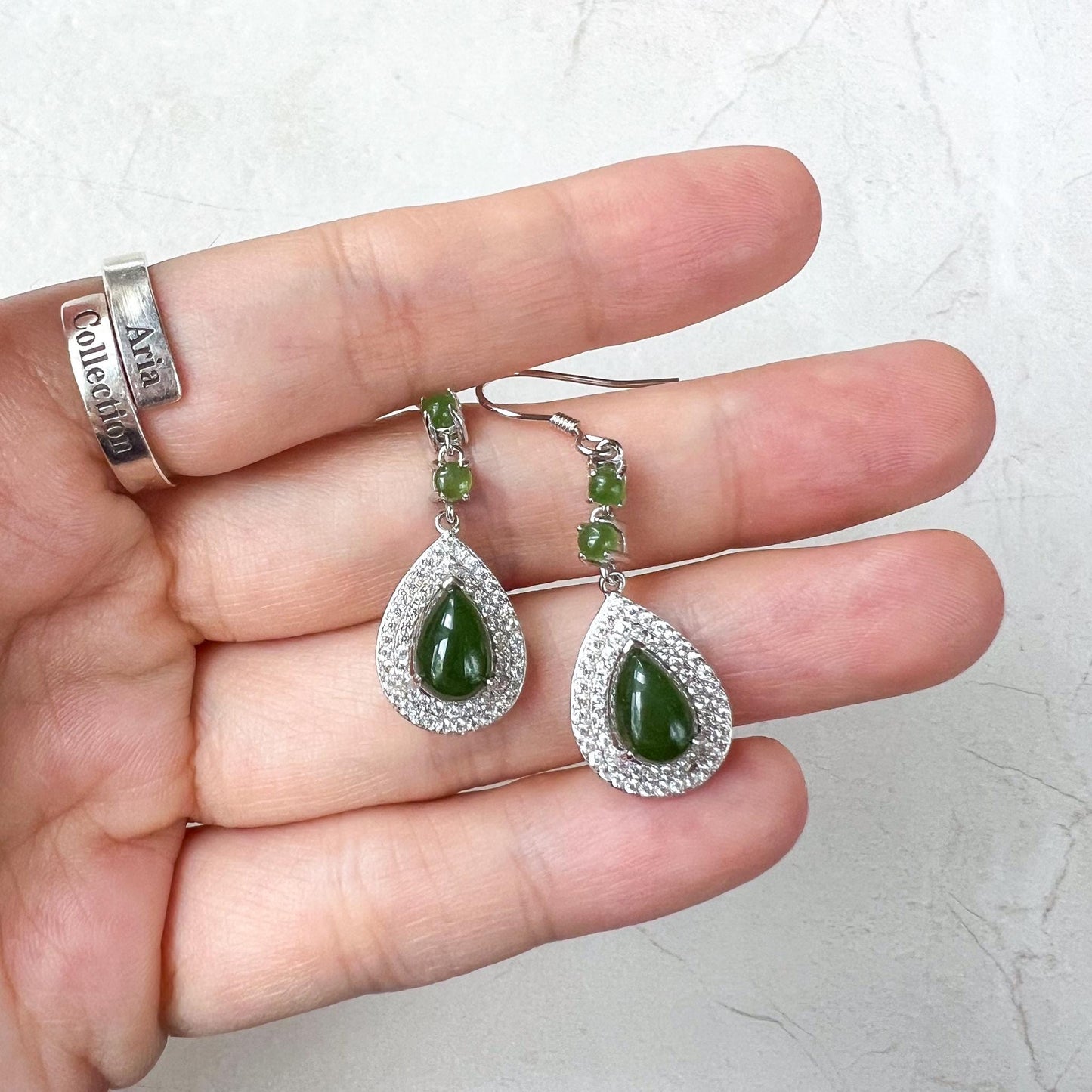 Jade Teardrop Earrings, Green Nephrite Jade Sterling Silver Earrings, JSY-0424-12149