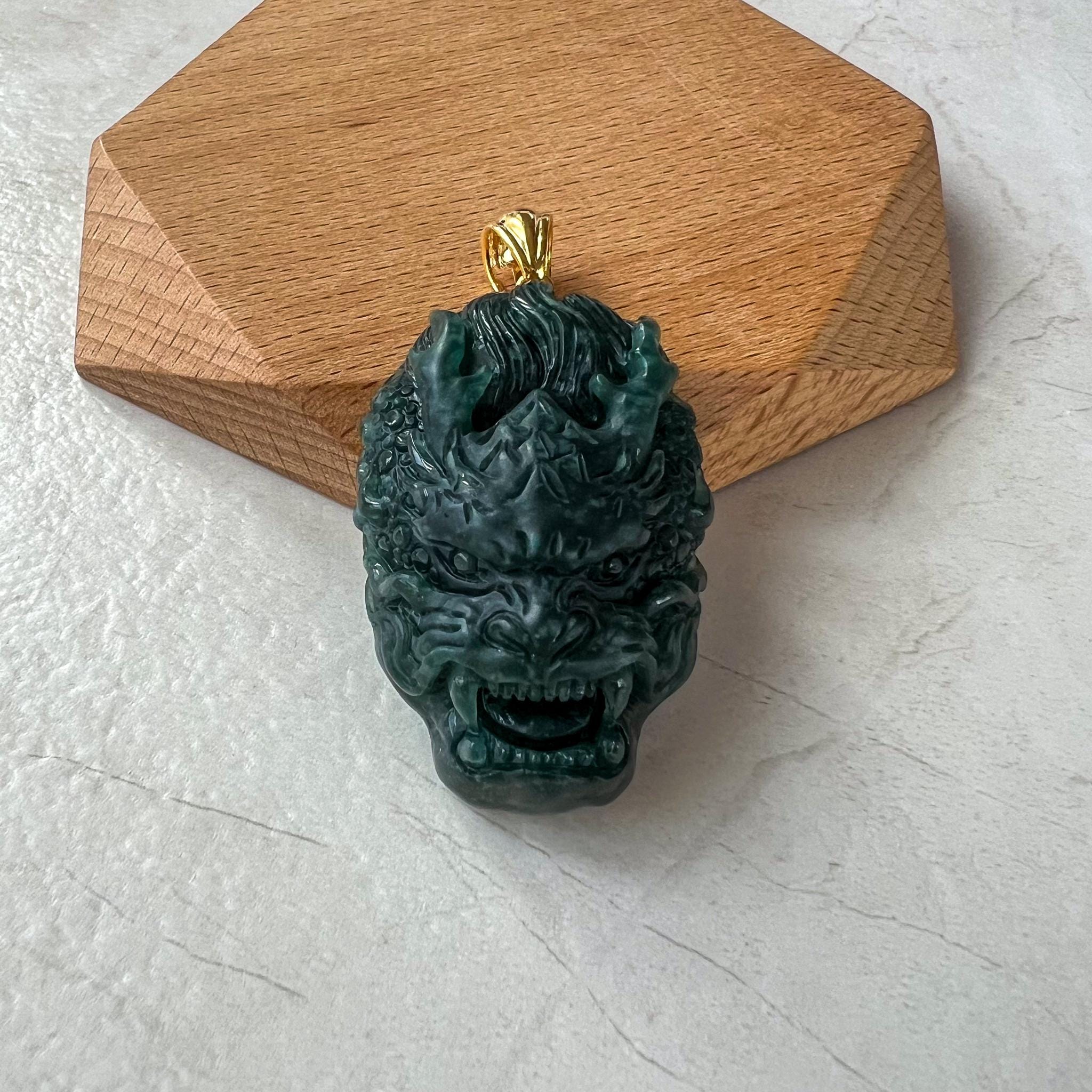 Shadow Dragon Head Pendant, Style 2, Dark Green Dragon Head, Jadeite J ...